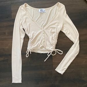 Princess Polly Cream Long Sleeve Crop Top